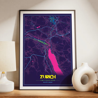 Zurich Cyberpunk Map Poster