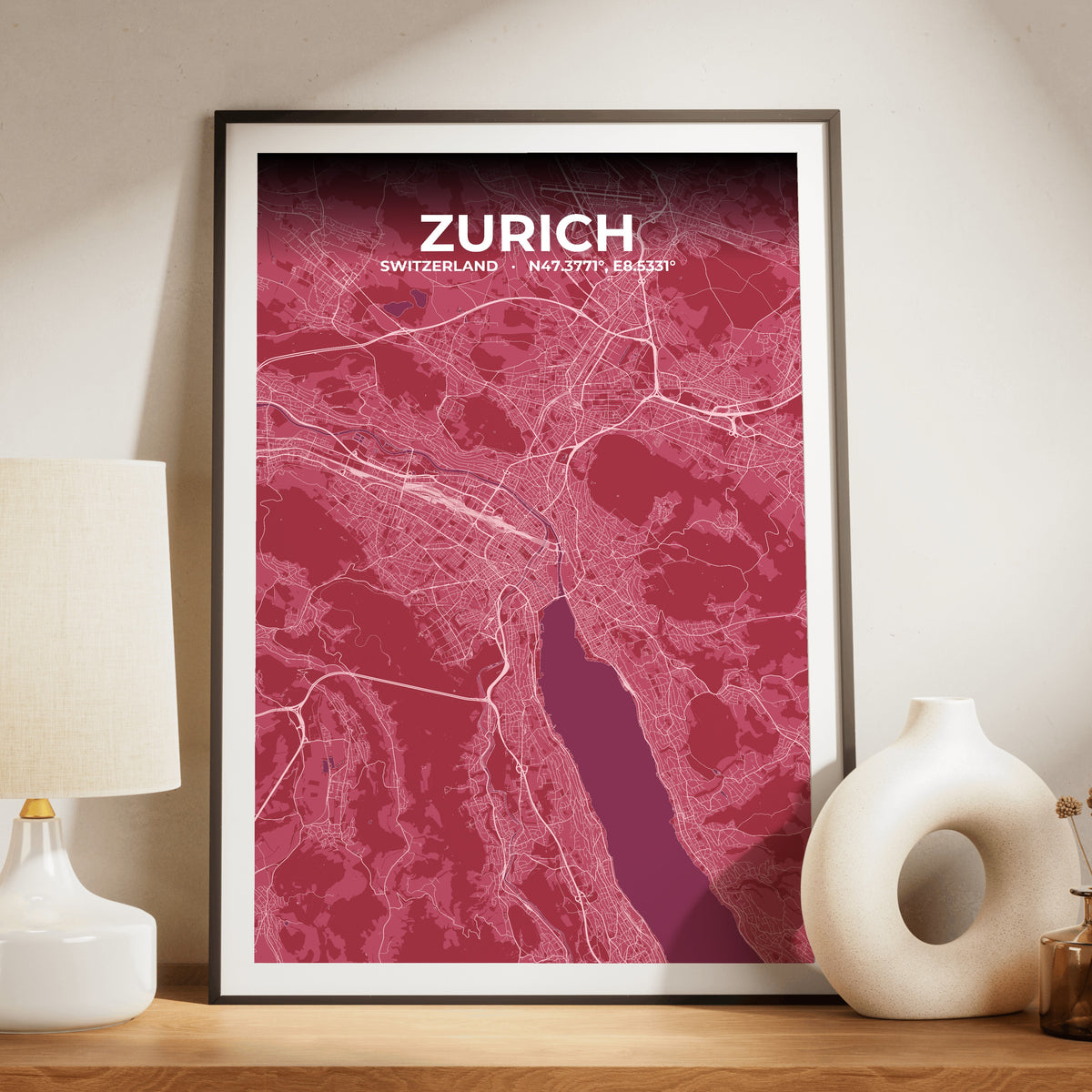Zurich Scarlet Map Poster