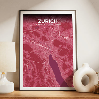 Zurich Scarlet Map Poster