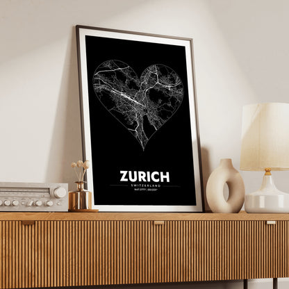 Zurich Heart Map Poster