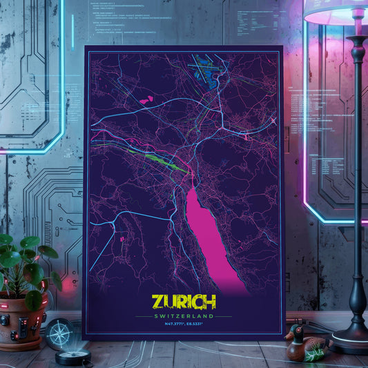 Zurich Cyberpunk Map Poster