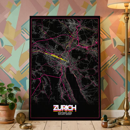 Zurich Retro Map Poster