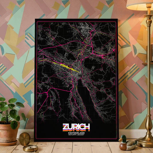 Zurich Retro Map Poster