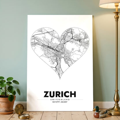 Zurich Heart Map Poster