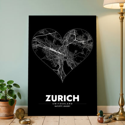 Zurich Heart Map Poster